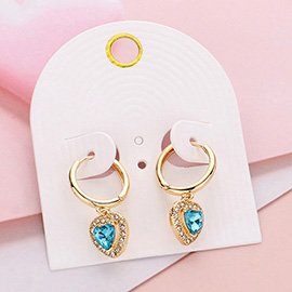 Heart Stone Dangle Huggie Hoop Earrings