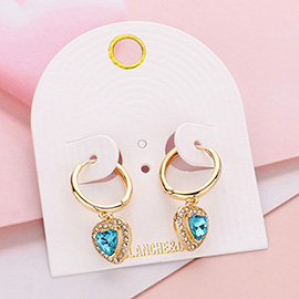 Heart Stone Dangle Huggie Hoop Earrings