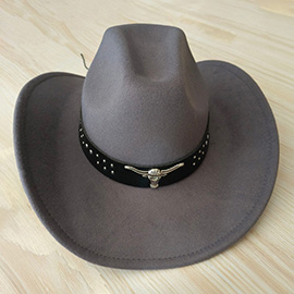 Steer Head Pointed Western Belt Pointed Cowboy Fedora Hat