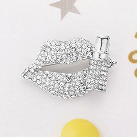 Bling Studded Lip and Lipstick Pin Brooch