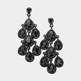 Teardrop Stone Cluster Chandelier Dangle Evening Earrings