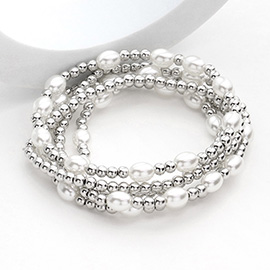 5PCS - Pearl Pointed Metal Ball Beaded Stretch Multi Layered Bracelets