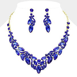 Marquise Stone Cluster Embellished Evening Necklace