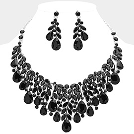 Teardrop Stone Cluster Marquise Vine Embellished Evening Necklace