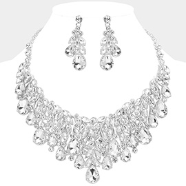 Teardrop Stone Cluster Marquise Vine Embellished Evening Necklace