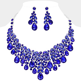 Teardrop Stone Cluster Marquise Vine Embellished Evening Necklace