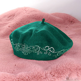 Flower Bling Studded Beret Hat