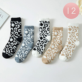 12Pairs - Leopard Pattern Fuzzy Socks