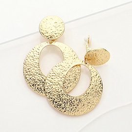 Textured Metal Round Ring Dangle Clip On Earrings