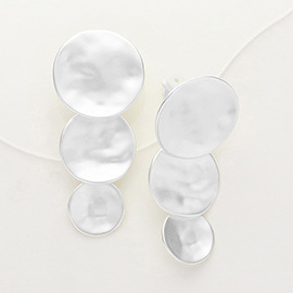 Hammered Brushed Metal Triple Disc Clip On Earrings