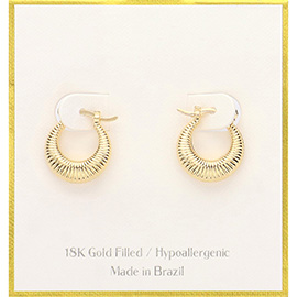 18K Gold Filled Hypoallergenic Ribbed Mini Hoop Pin Catch Earrings