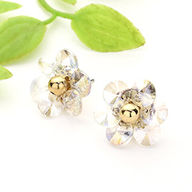 Faceted Stone Flower Stud Earrings