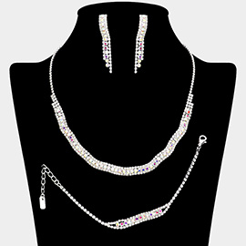 Rhinestone Paved Wavy Necklace Jewelry Set