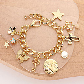 Butterfly Cross Key Flower Star Charm Embellished Chain Bracelet