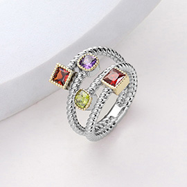 Square Round CZ Stone Pointed Rope Metal Chunky Ring