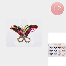 12PCS - Butterfly Stone Embellished Rings