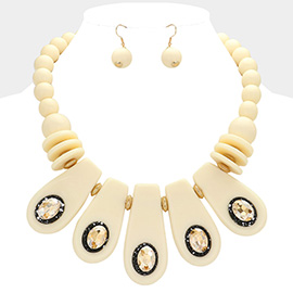 Oval Glass Stone Pointed Chunky Abstract Collar Beaded Bib Necklace