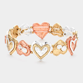 Antique Metal Heart Link Stretch Bracelet