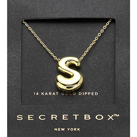 SECRET BOX_ -S- 14K Gold Dipped Bubble Initial Pendant Necklace