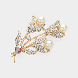 Pearl Pointed Stone Paved Tulip Pin Brooch