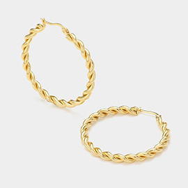 Stainless Steel Twisted Rope Hoop Pin Catch Earrings