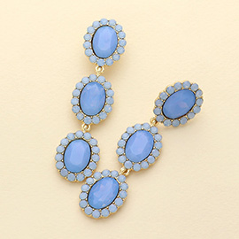 Triple Oval Stone Cluster Link Dropdown Earrings