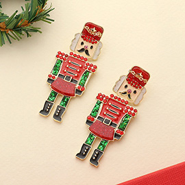 Glittered Resin Enamel Nutcracker Dangle Earrings