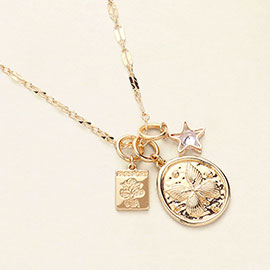 Star Butterfly Engraved Coin Passport Charm Pendant Necklace