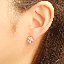 14K Gold Dipped Flower CZ Pear Cut Hypoallergenic Stud Earrings