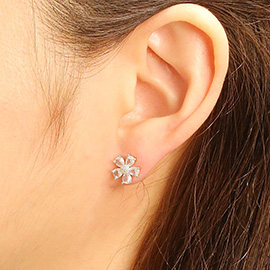 14K White Gold Dipped Flower CZ Pear Cut Hypoallergenic Stud Earrings