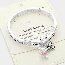 SISTERS BLESSING Message Stretch Charm Bracelet