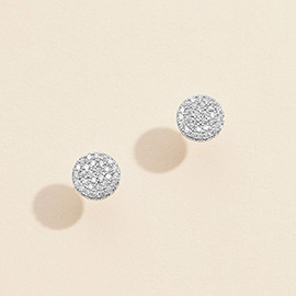 Semi Fine Collection - 18K White Gold Dipped CZ Stone Paved Circle Stud Earrings