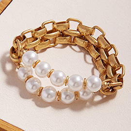 Pearl Beaded Layered Strand Stretch Bracelet