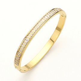 Stainless Steel Stone Pointed Hinged Bangle Bracelet