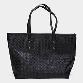 Faux Leather Weave Tote Bag