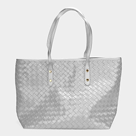 Faux Leather Weave Tote Bag