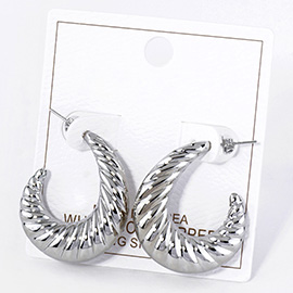 White Gold Dipped Croissant Hoop Earrings