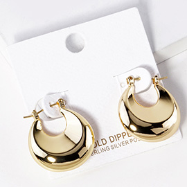 Gold Dipped Chunky Crescent Hoop Pin Catch Earrings