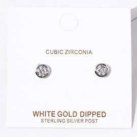 White Gold Dipped CZ Stone Paved Mini Round Stud Earrings