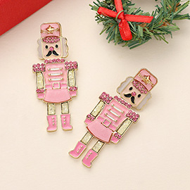 Glittered Resin Enamel Nutcracker Dangle Earrings