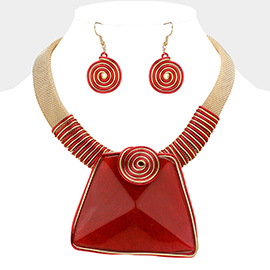 Metal Spiral Pointed Abstract Resin Pendant Statement Necklace