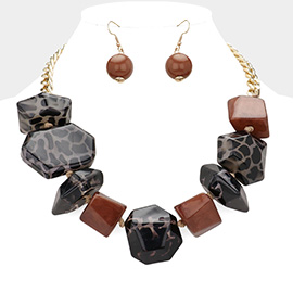 Chunky Acetate Leopard Abstract Pebble Beaded Statement Necklace