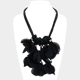 Pearl Faceted Beaded Fabric Flower Petal Embellished Statement Necklace