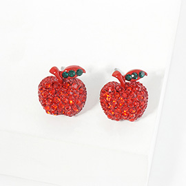 Crystal Stone Paved Apple Stud Earrings