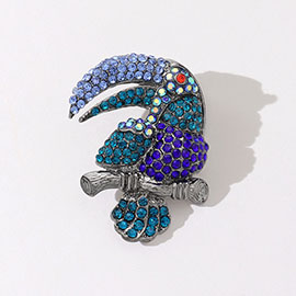 Rhinestone Paved Parrot Pin Brooch