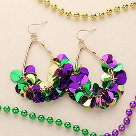 Mardi Gras Sequin Fringe Teardrop Dangle Earrings