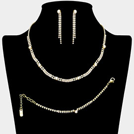 Pearl Cluster Pointed Rhinestone Paved Necklace Jewelry Set