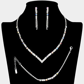 Square Stone Cluster Pointed Rhinestone Paved Necklace Jewelry Set