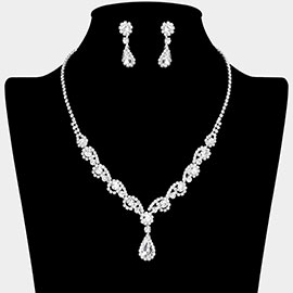 Teardrop Stone Pendant Accented Round Stone Rhinestone Paved Necklace