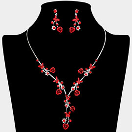 Colored Rose Vine Butterfly Stone Cluster Rhinestone Paved Necklace